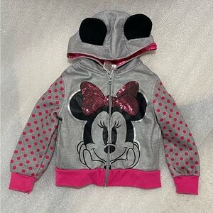 Disney Minnie Mouse Gray Hoodie with Pink Polka Dots and Ears!  Like new!